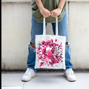 🎀 Pink Cancer Flower Tote Bag – Carry Strength, Bloom with Hope 🌸💗